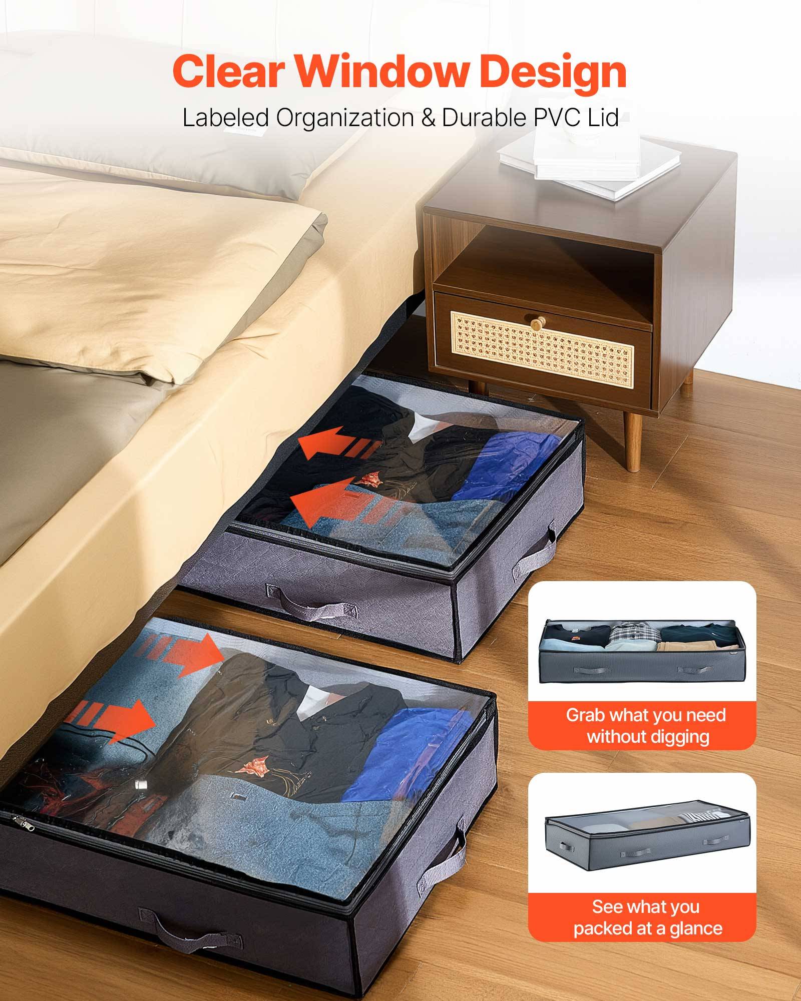 VEVOR Sacs rangement sous lit 6x90L, organisateur chaussures, couvercles transparents, gris. - Image 5