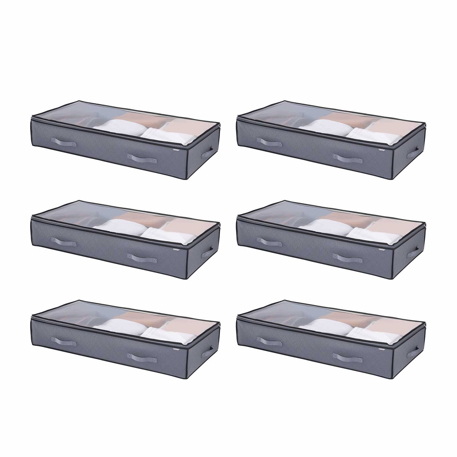 VEVOR Sacs rangement sous lit 6x90L, organisateur chaussures, couvercles transparents, gris. - Image 1