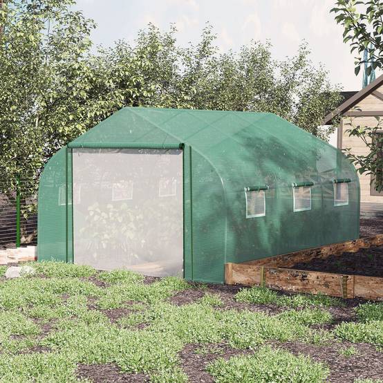 Serre de jardin tunnel maraîchère armature acier galvanisé bâche PE pour potager extérieur 347x300x200cm vert - Image 3