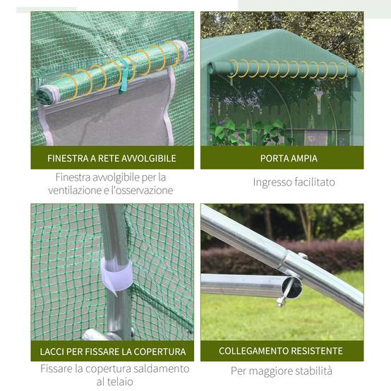 Serre de jardin tunnel maraîchère armature acier galvanisé bâche PE pour potager extérieur 347x300x200cm vert - Image 7