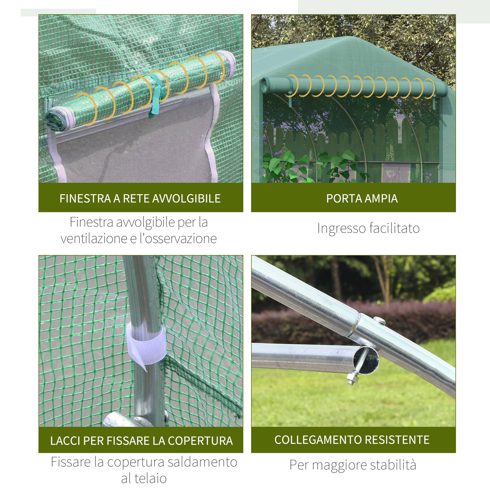 Serre de jardin tunnel maraîchère armature acier galvanisé bâche PE pour potager extérieur 347x300x200cm vert - Image 7