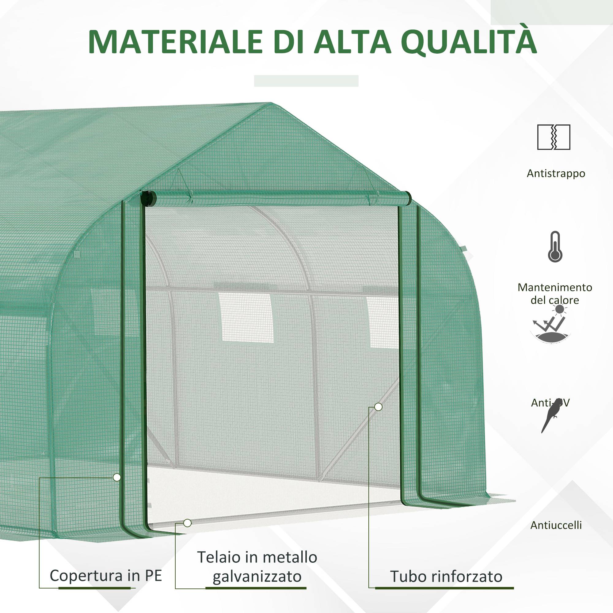 Serre de jardin tunnel maraîchère armature acier galvanisé bâche PE pour potager extérieur 347x300x200cm vert - Image 9