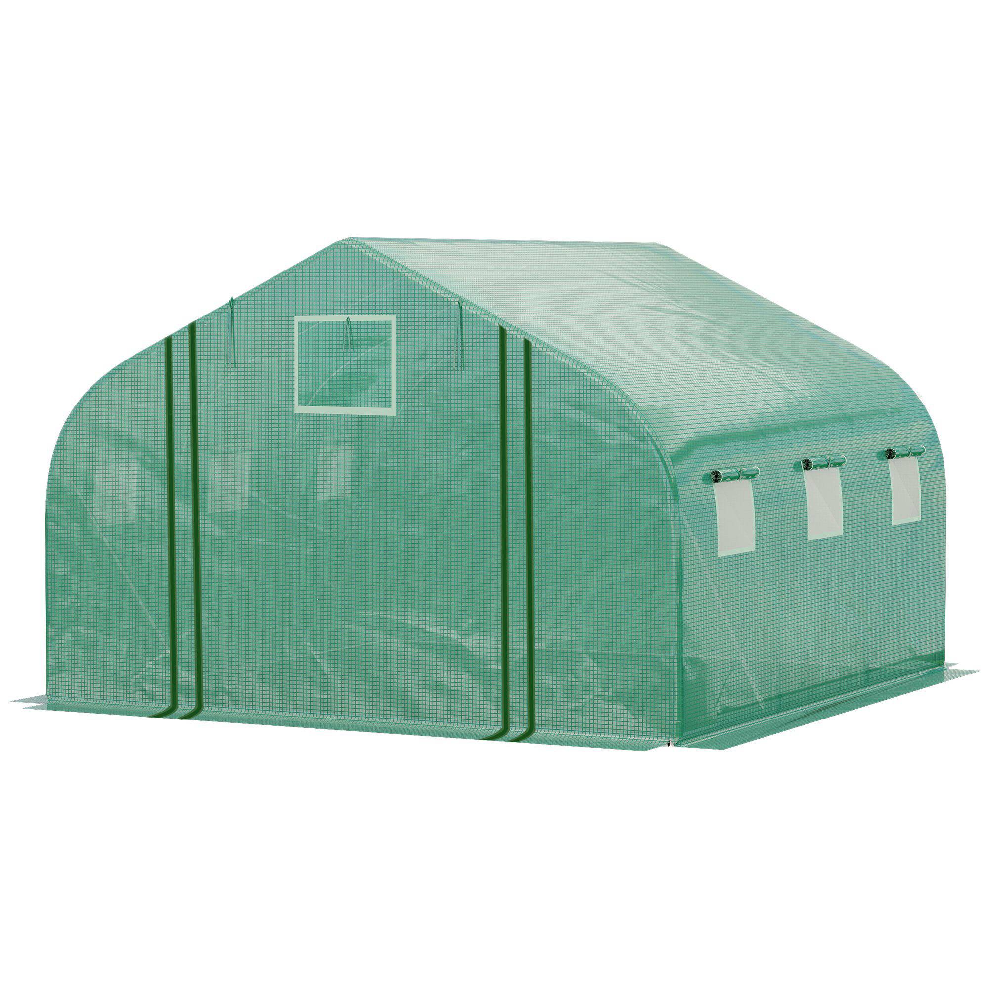 Serre de jardin tunnel maraîchère armature acier galvanisé bâche PE pour potager extérieur 347x300x200cm vert - Image 2
