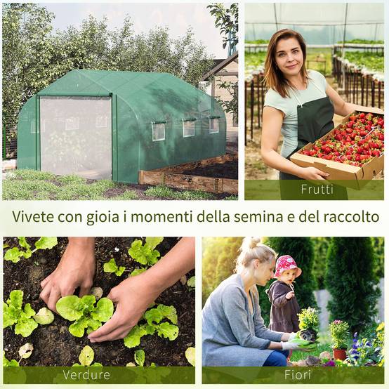 Serre de jardin tunnel maraîchère armature acier galvanisé bâche PE pour potager extérieur 347x300x200cm vert - Image 8