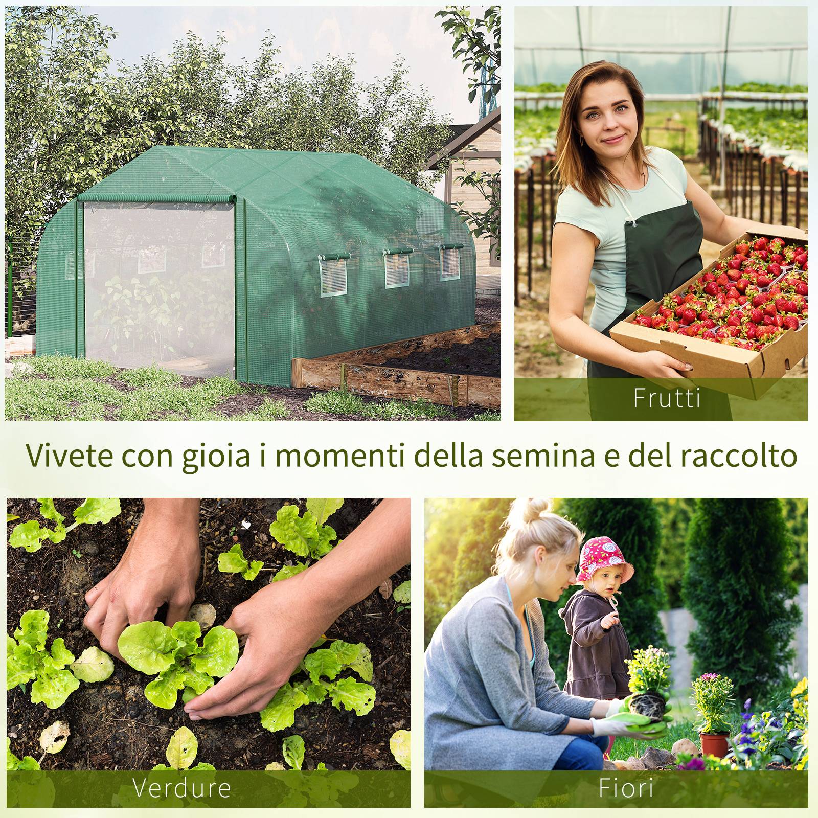 Serre de jardin tunnel maraîchère armature acier galvanisé bâche PE pour potager extérieur 347x300x200cm vert - Image 8