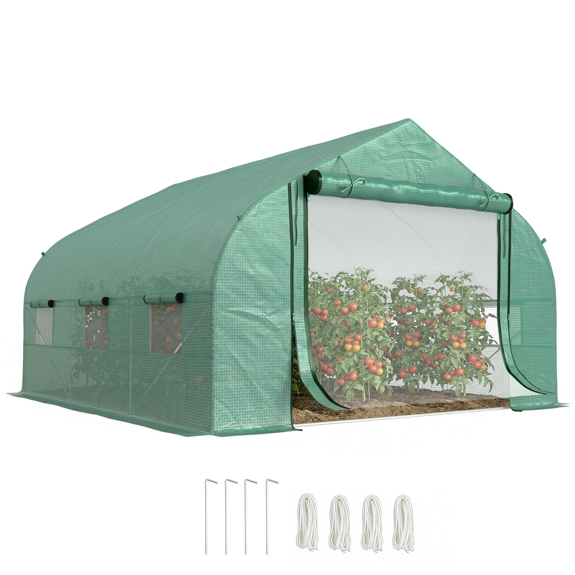 Serre de jardin tunnel maraîchère armature acier galvanisé bâche PE pour potager extérieur 347x300x200cm vert - Image 1