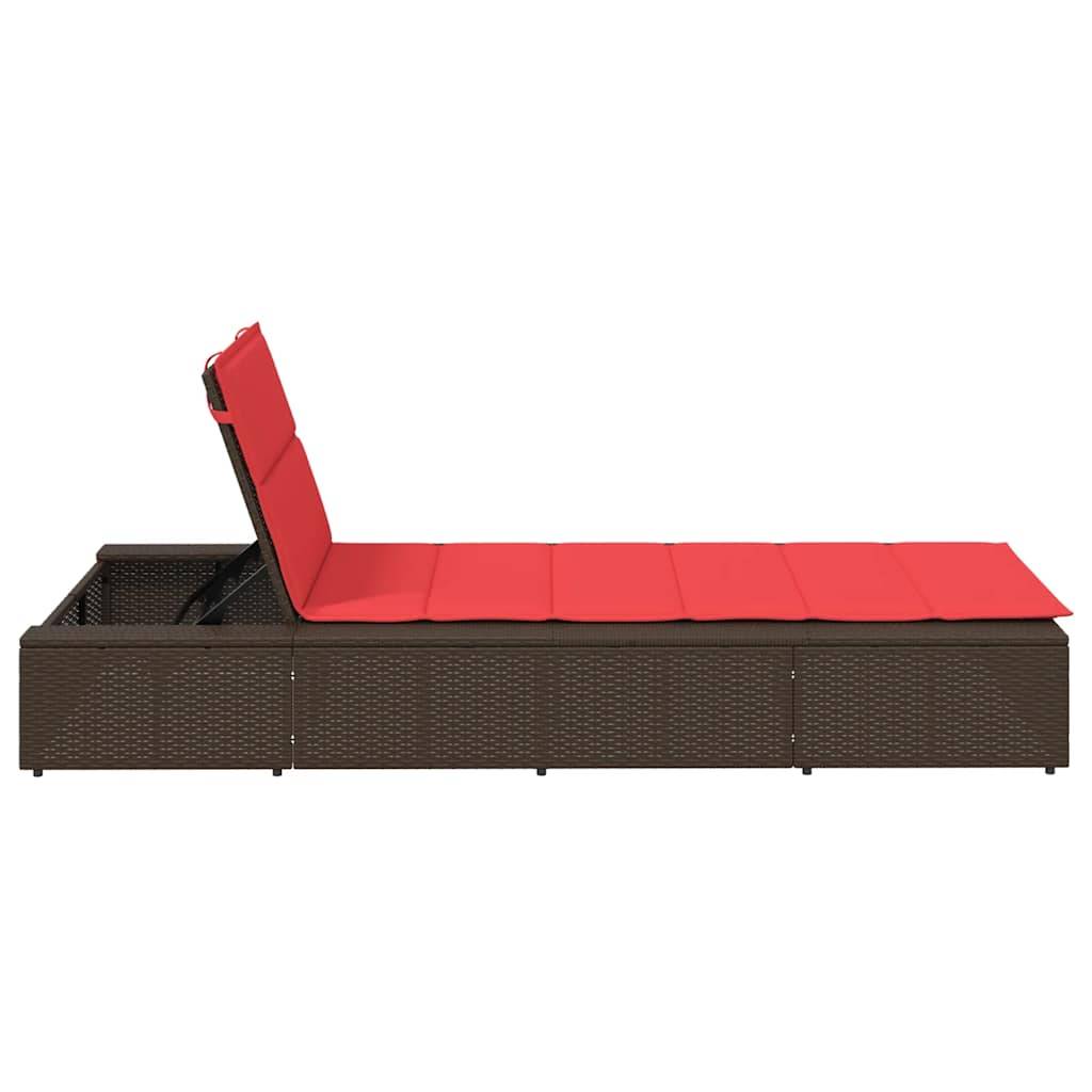 Transat | Bain de soleil | Chaise longue avec coussin flottant marron résine tressée - Image 7