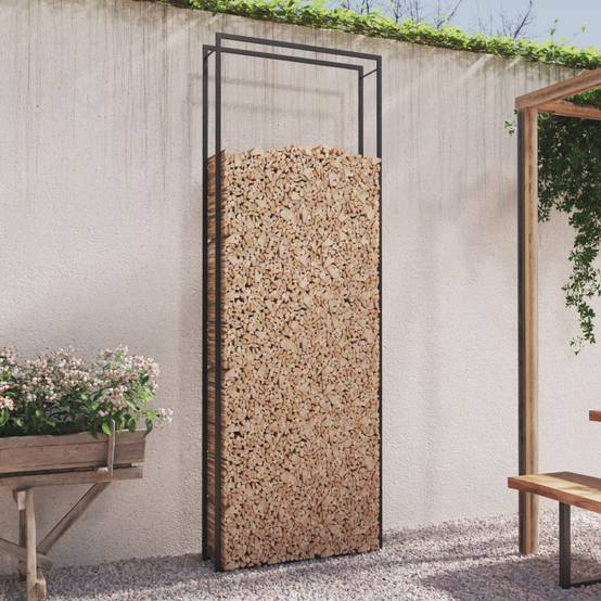 Range-bûches acier pour cheminée stockage bois intérieur extérieur Noir 110x28x312 cm – ComfortXL Outdoor Living - Image 1