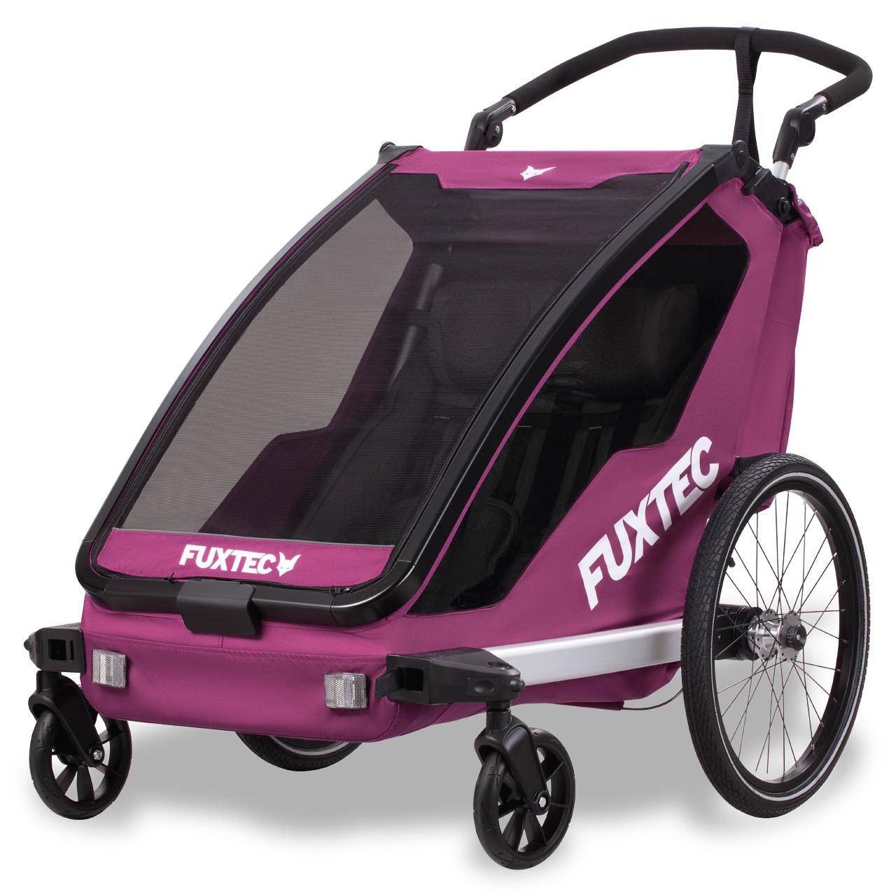 FUXTEC - Remorque vélo pourpre - FUXTEC Sport Cruiser - charge max. 45kg, 2 ceintures 5 points, Enfants Poussette Pliable