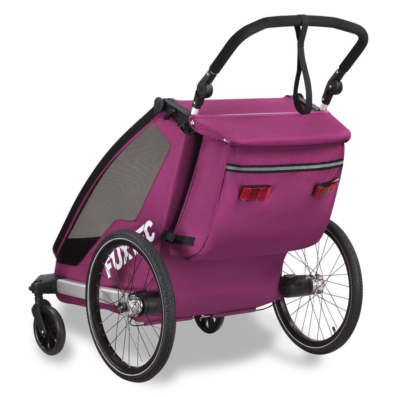 FUXTEC - Remorque vélo pourpre - FUXTEC Sport Cruiser - charge max. 45kg, 2 ceintures 5 points, Enfants Poussette Pliable - Image 2