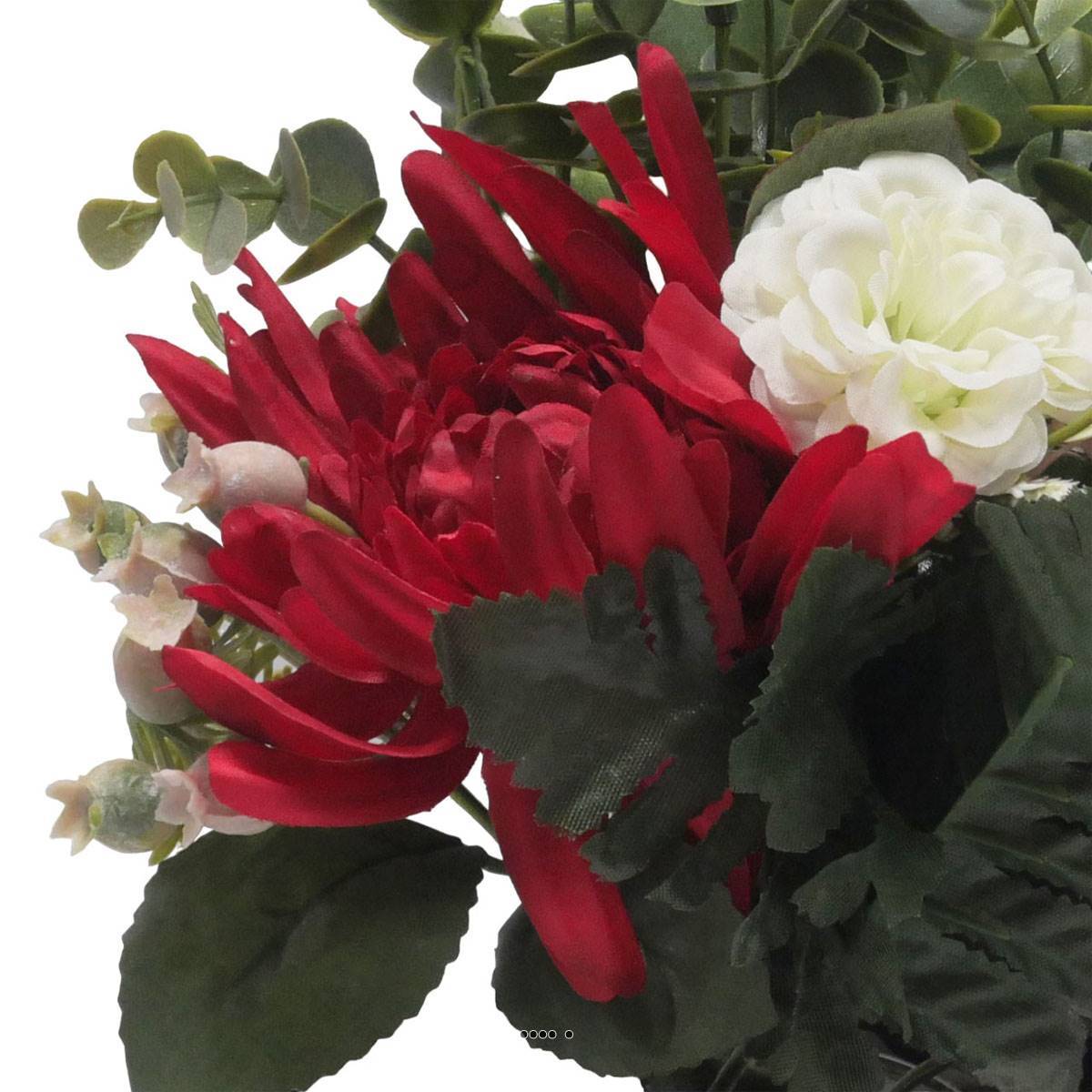 Artificielles - jardinièrre pot beton Chrysanthème, Hortensia, Dahlia et eucalyptus Rouge - couleur: Rouge - Imagen 3