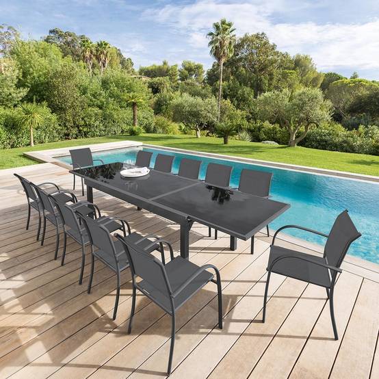 Hesperide - Table de jardin extensible "Piazza" anthracite & graphite 10 places en aluminium traité époxy Hespéride - Image 1