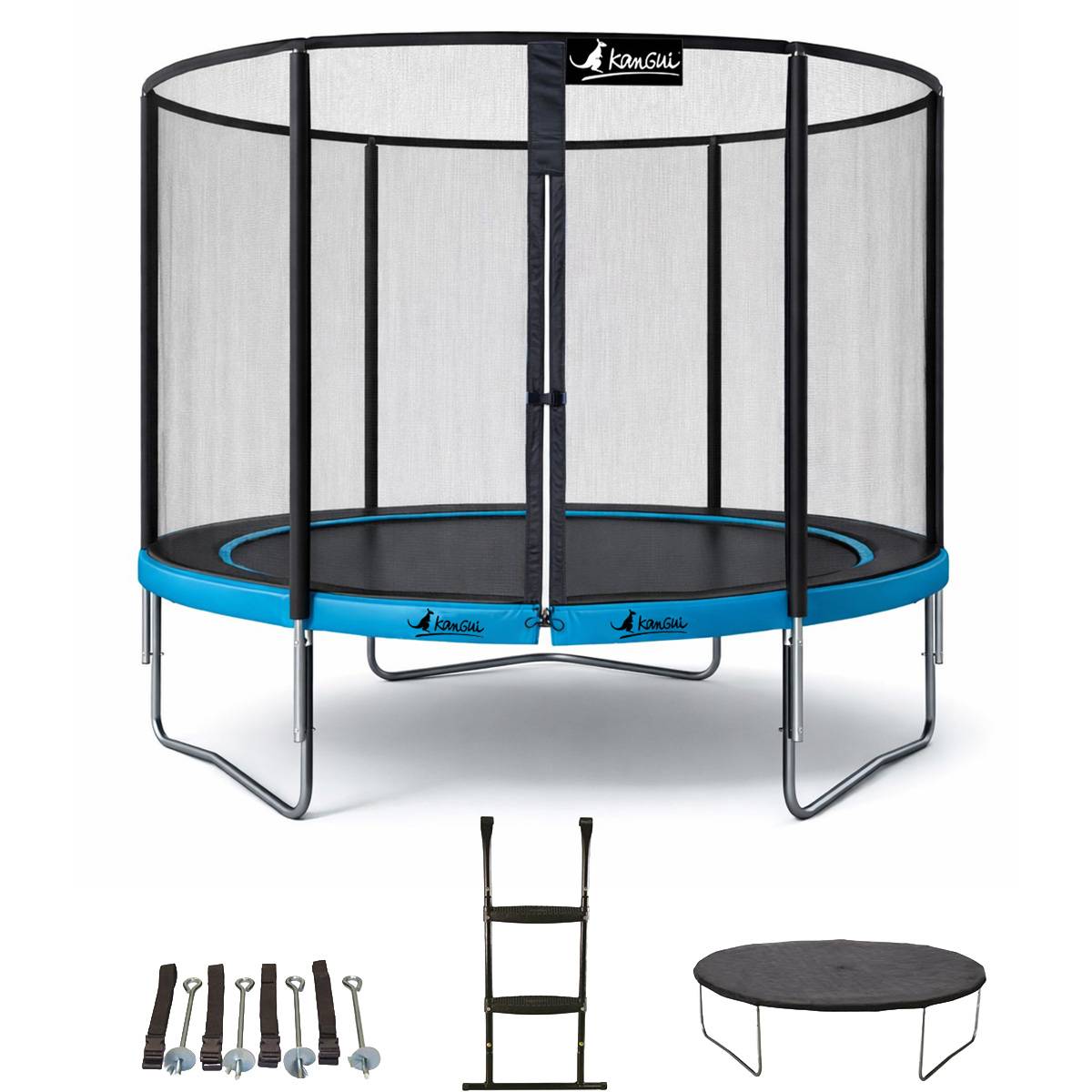 Kangui - Trampoline Ø 300cm + filet + échelle + bâche + kit ancrage - PUNCHI 300 Bleu Kangui - Image 1