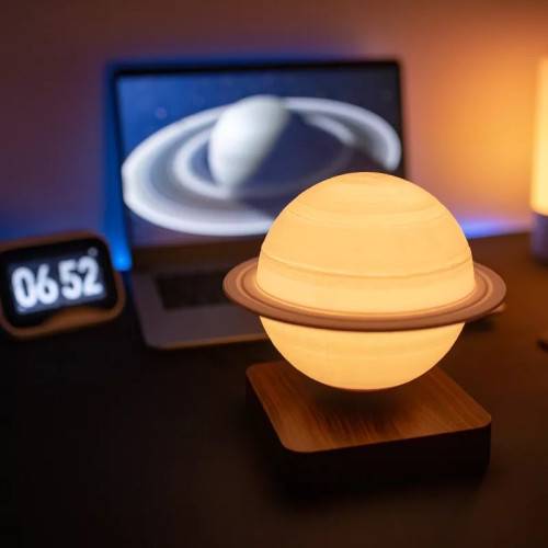 Globe SATURNE 3D en lévitation base bois clair ASTROFLIGHT MAGNETICLAND - Imagen 1