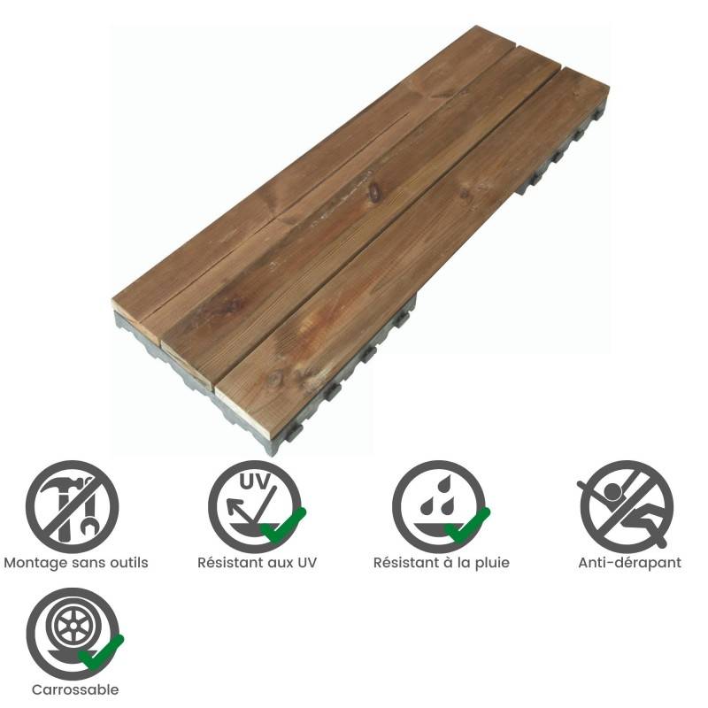 Xtiles - Dalle bois clipsable pin XTiles 117 x 39 cm (Lot de 20 dalles soit 9 m²) - Brun  - Xtiles - Imagen 3