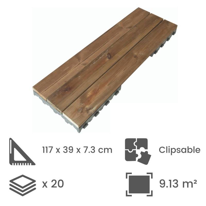 Xtiles - Dalle bois clipsable pin XTiles 117 x 39 cm (Lot de 20 dalles soit 9 m²) - Brun  - Xtiles - Imagen 2