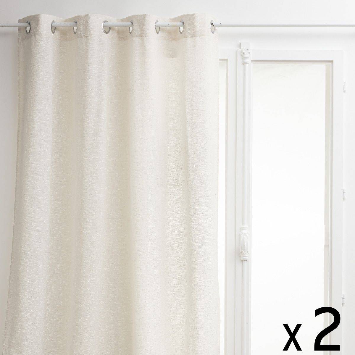 Atmosphera - Lot de 2 Rideaux à  œillets texturé Aska Beige Lin 140 x 260 cm - Imagen 1