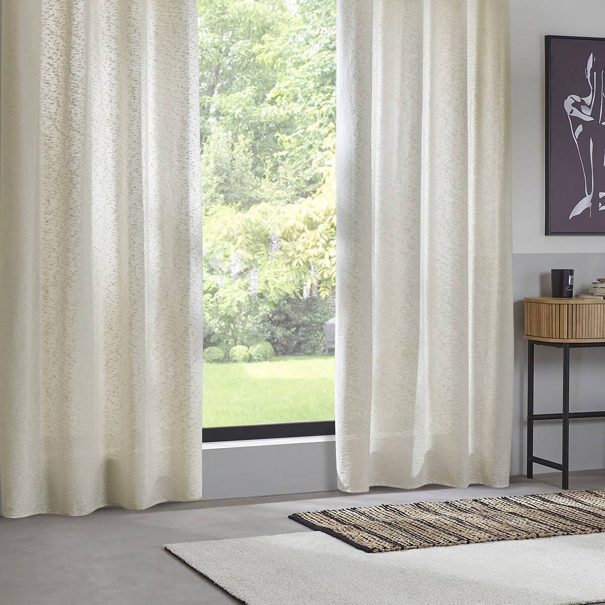 Atmosphera - Lot de 2 Rideaux à  œillets texturé Aska Beige Lin 140 x 260 cm - Imagen 4