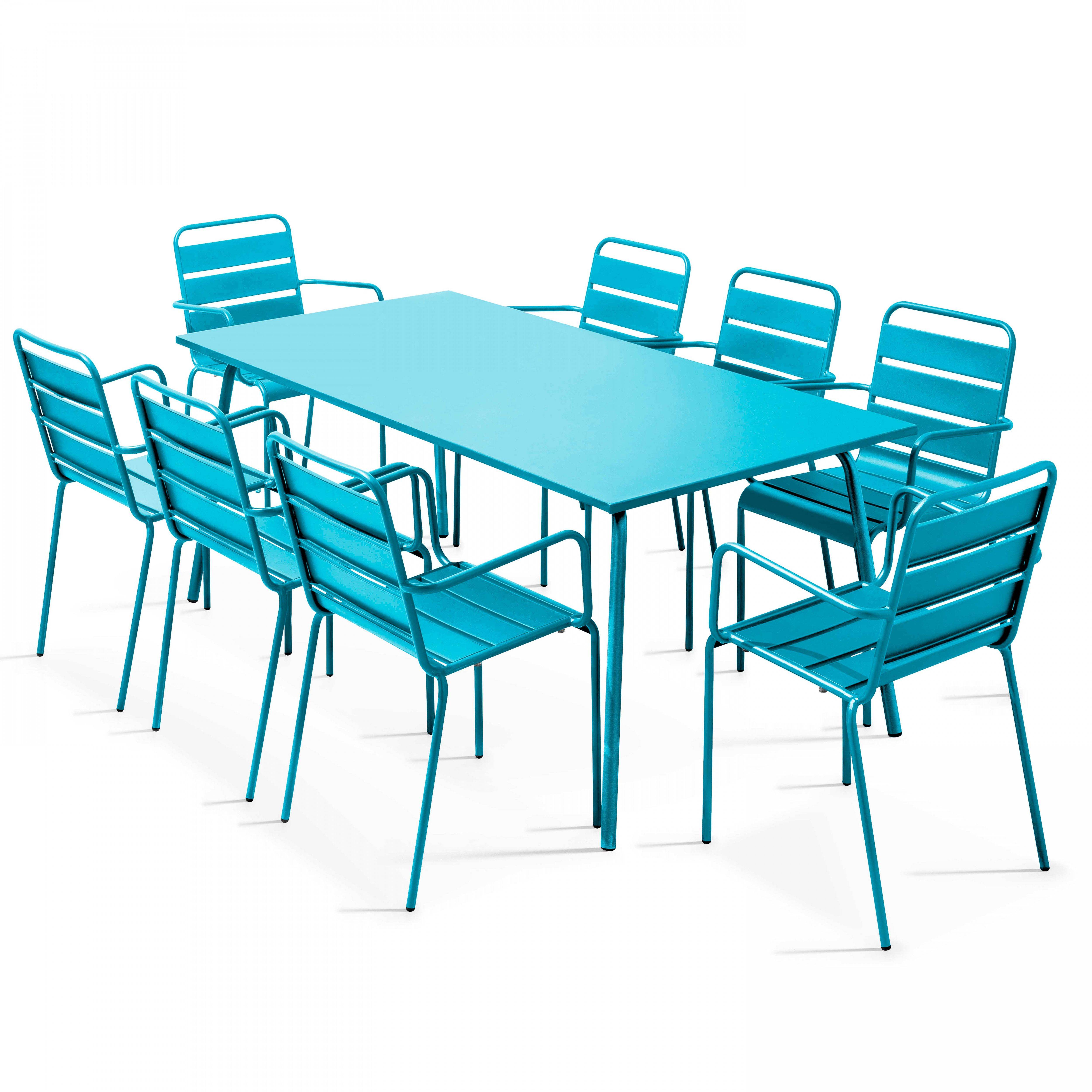 Oviala - Ensemble table de jardin et 8 fauteuils en métal bleu Palavas - Oviala - Imagen 1