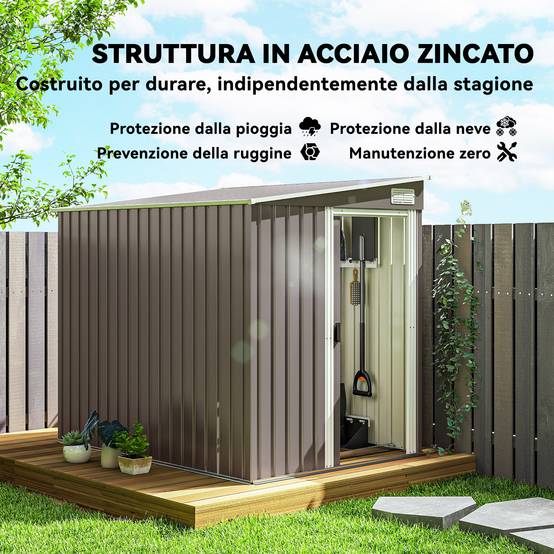 Abri de jardin adossé acier rangement extérieur porte coulissante 206x154x181cm gris - ComfortXL Outdoor Living - Image 6