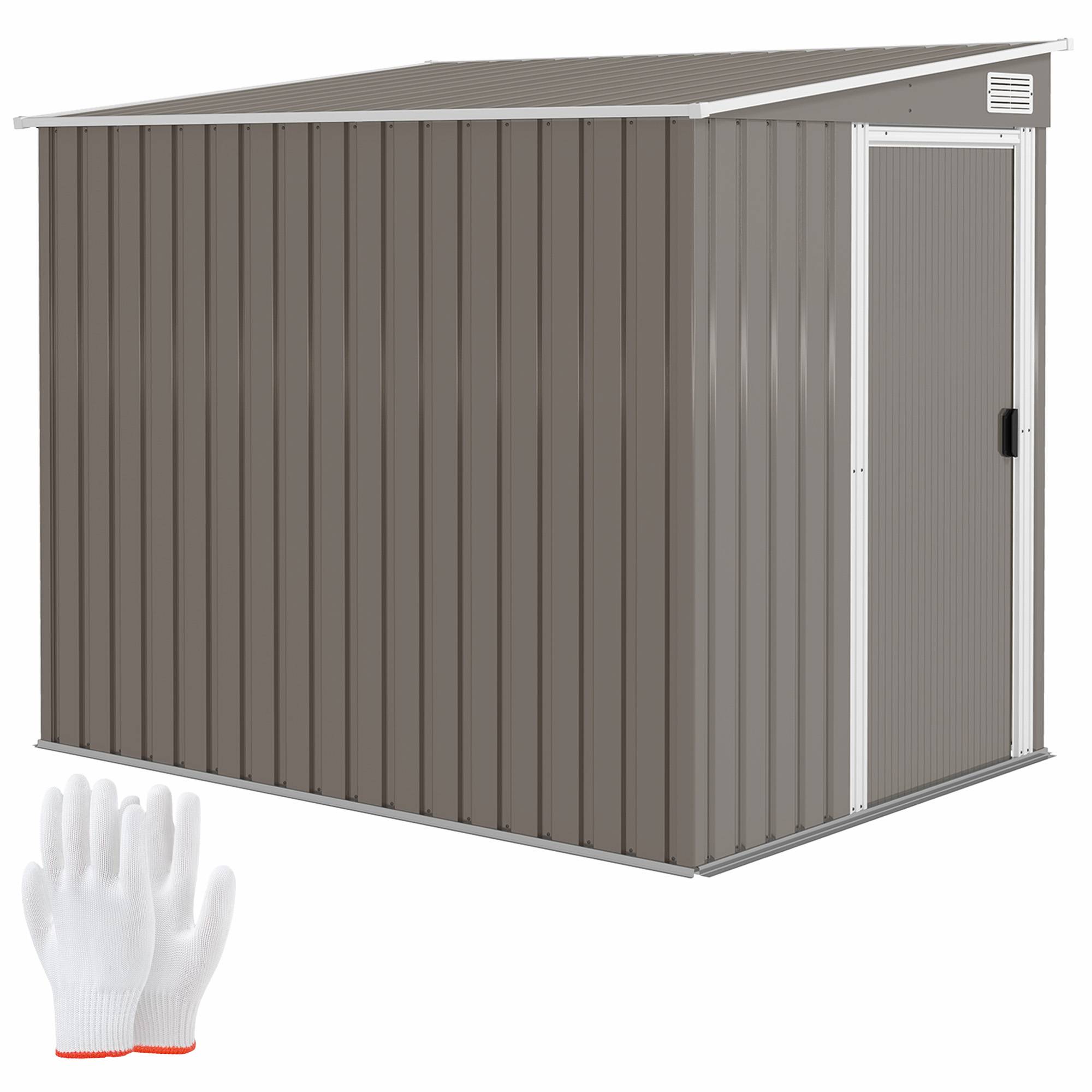 Abri de jardin adossé acier rangement extérieur porte coulissante 206x154x181cm gris - ComfortXL Outdoor Living - Image 1