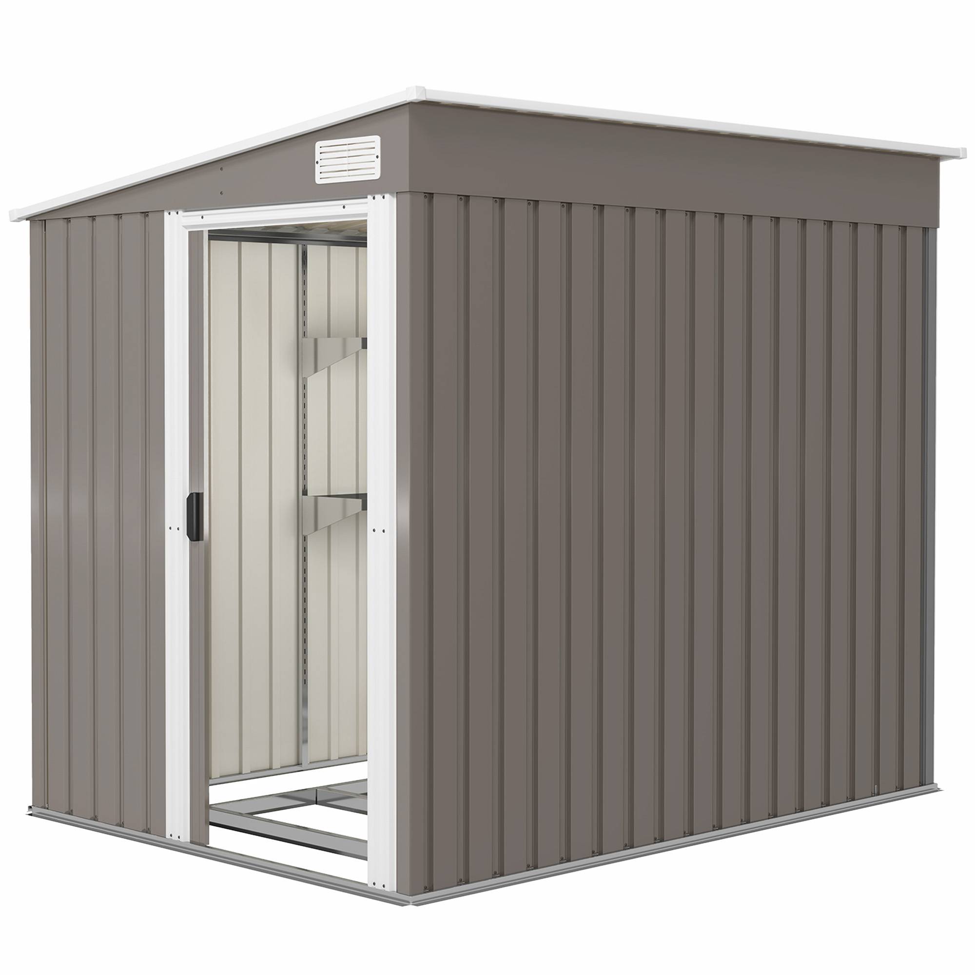 Abri de jardin adossé acier rangement extérieur porte coulissante 206x154x181cm gris - ComfortXL Outdoor Living - Image 2