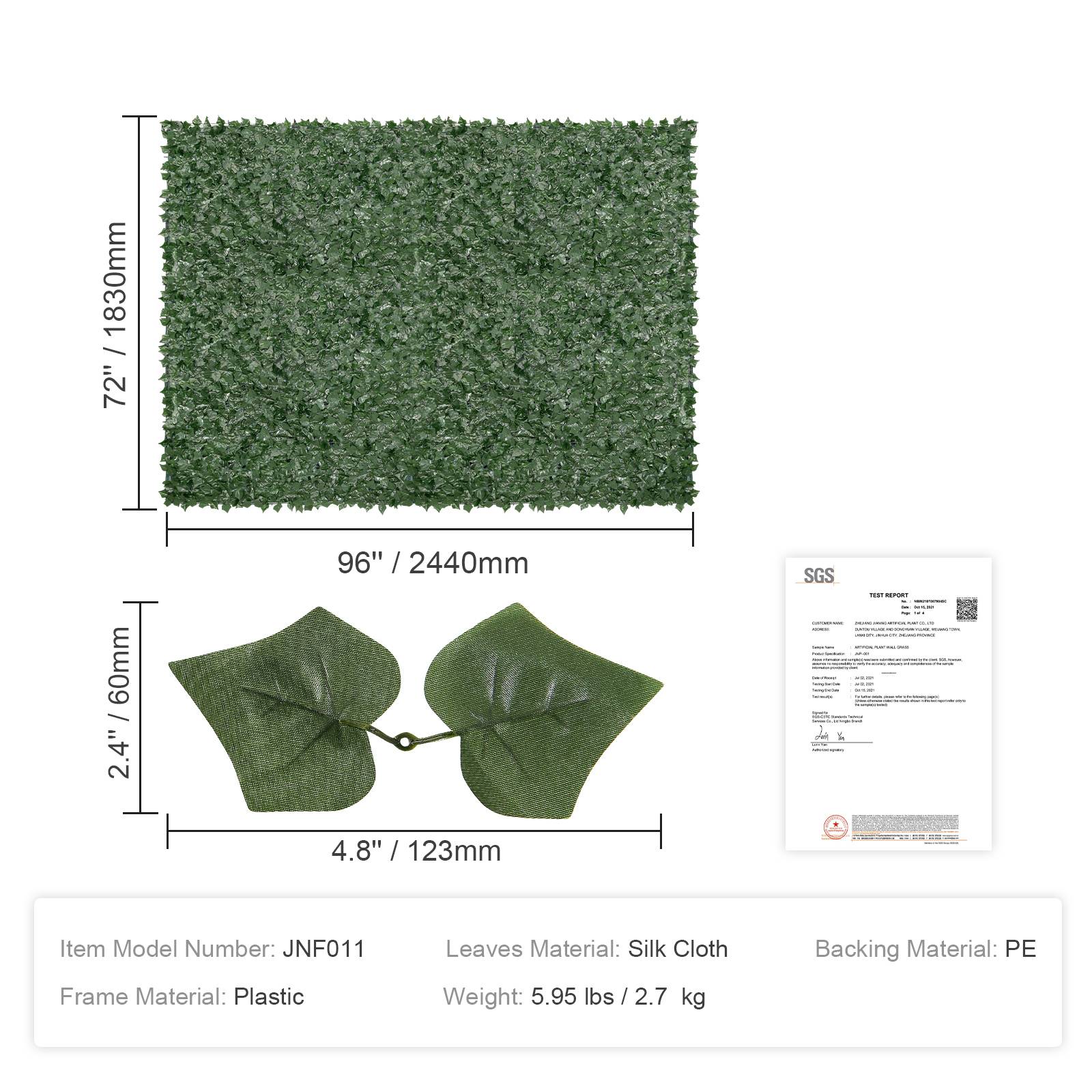 VEVOR Haie artificielle 244x183 cm, brise-vue lierre, tissu maille renforcé. Pour jardin, balcon, terrasse. - Image 7