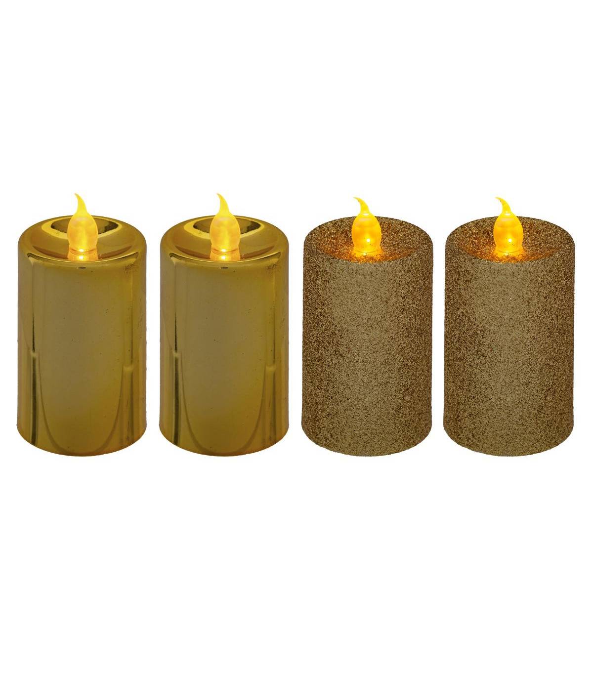 Lot de 4 Bougies lumineuses Or pailleté et Or métallisé H 7.5 cm - Image 1