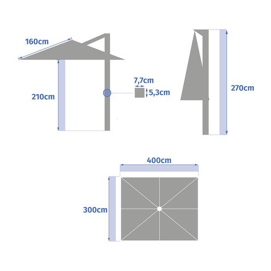 Hesperide - Parasol déporté rectangulaire "Équador" Pétrole 4 x 3m en aluminium et polyester Hespéride - Image 8