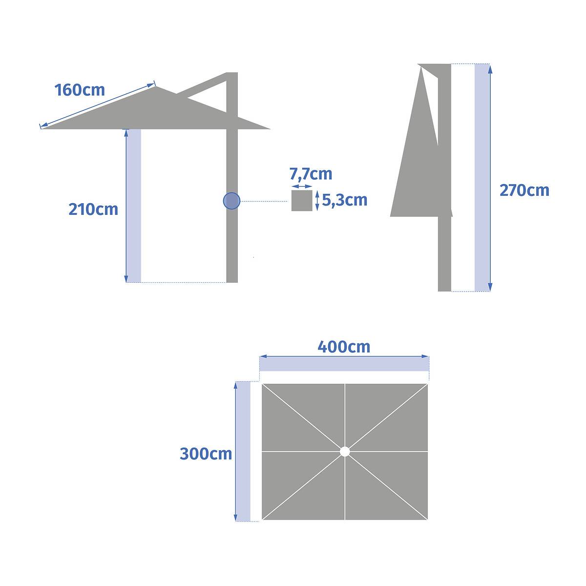 Hesperide - Parasol déporté rectangulaire "Équador" Pétrole 4 x 3m en aluminium et polyester Hespéride - Image 8