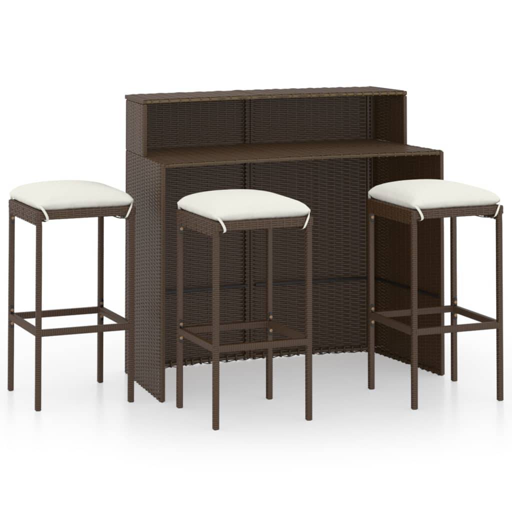 Helloshop26 - Ensemble de bar de jardin avec coussins 4 pièces marron - Imagen 1