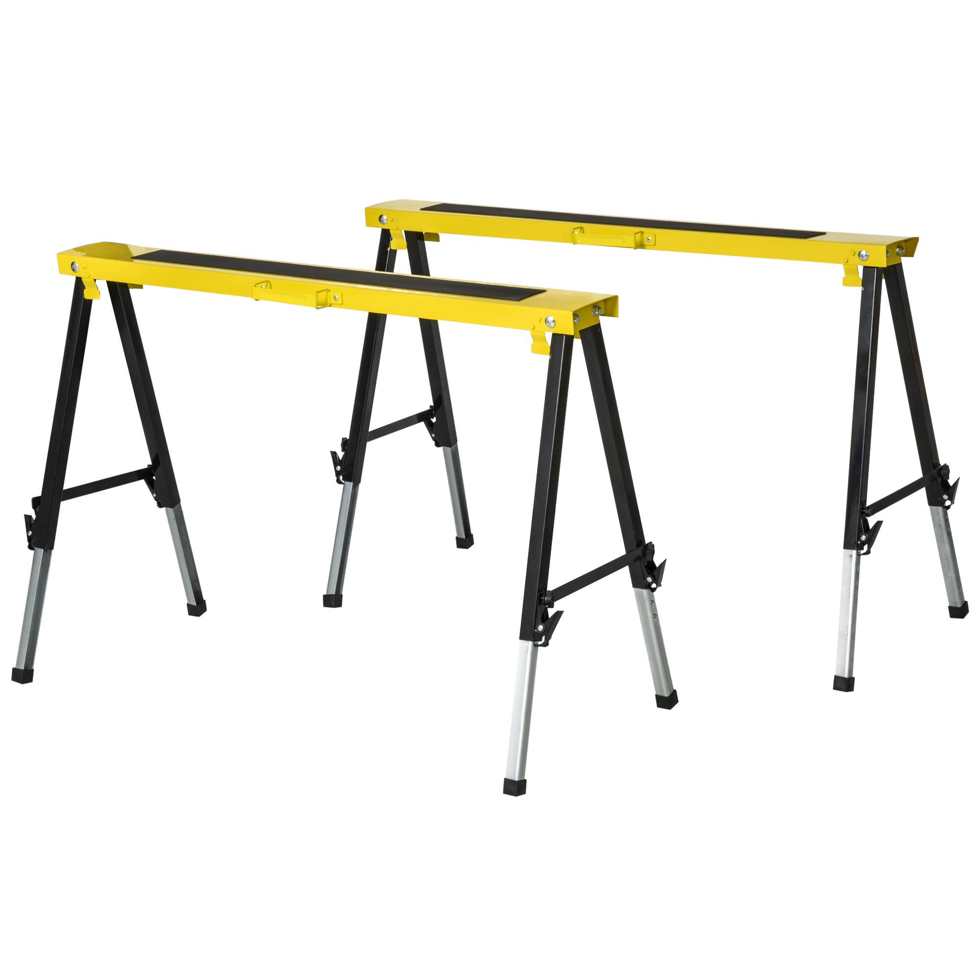ComfortXL - Lot de 2 tréteaux pliants en métal jaune et noir réglables de 62 à 90 cm pour bricolage avec plateau antidérapant - Image 2