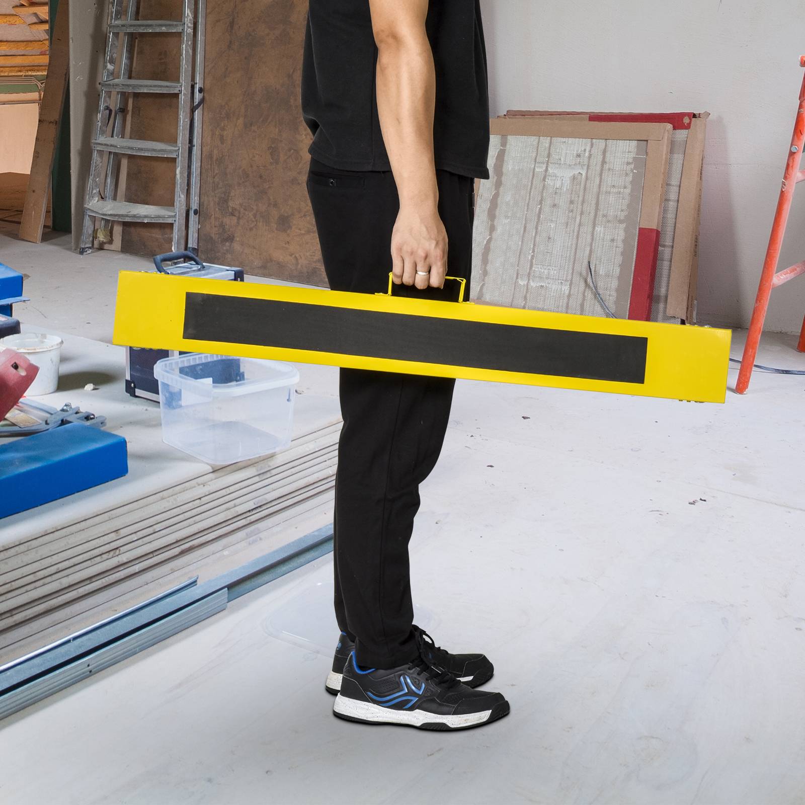 ComfortXL - Lot de 2 tréteaux pliants en métal jaune et noir réglables de 62 à 90 cm pour bricolage avec plateau antidérapant - Image 1
