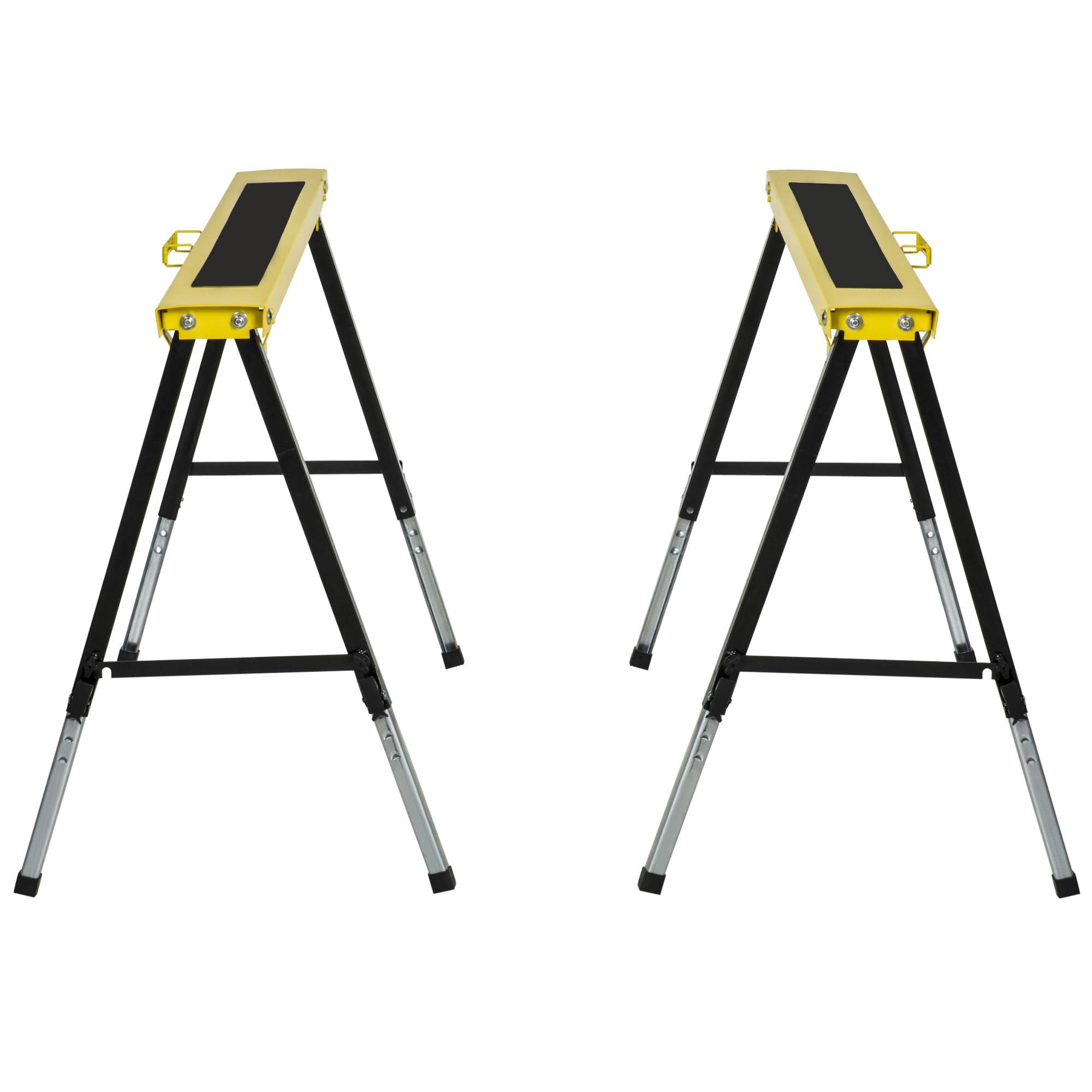 ComfortXL - Lot de 2 tréteaux pliants en métal jaune et noir réglables de 62 à 90 cm pour bricolage avec plateau antidérapant - Image 8
