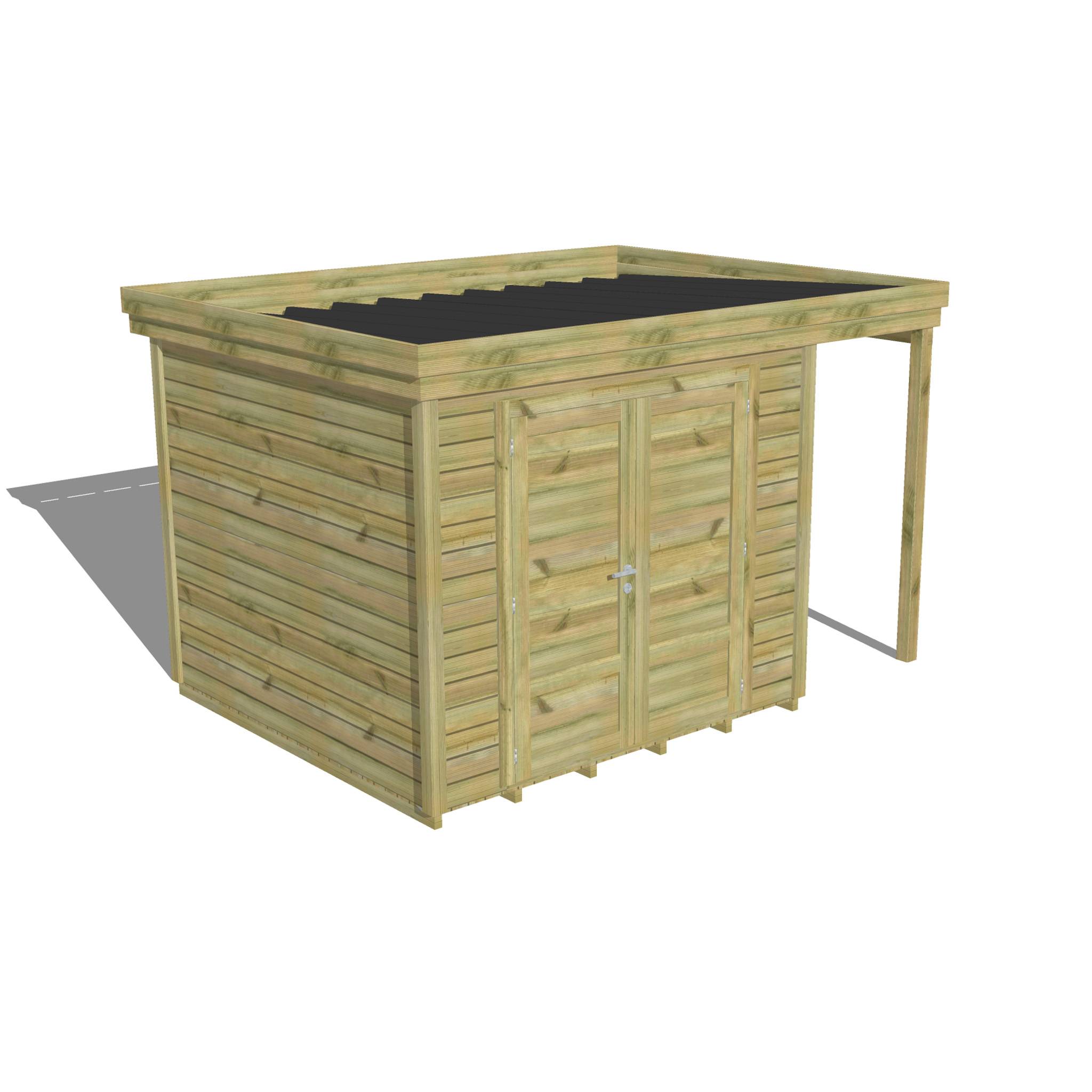 ABRI DE JARDIN bois autoclave 27mm - 3,64x2,64m / 10m2 - Bac acier - Plancher bois - Image 1