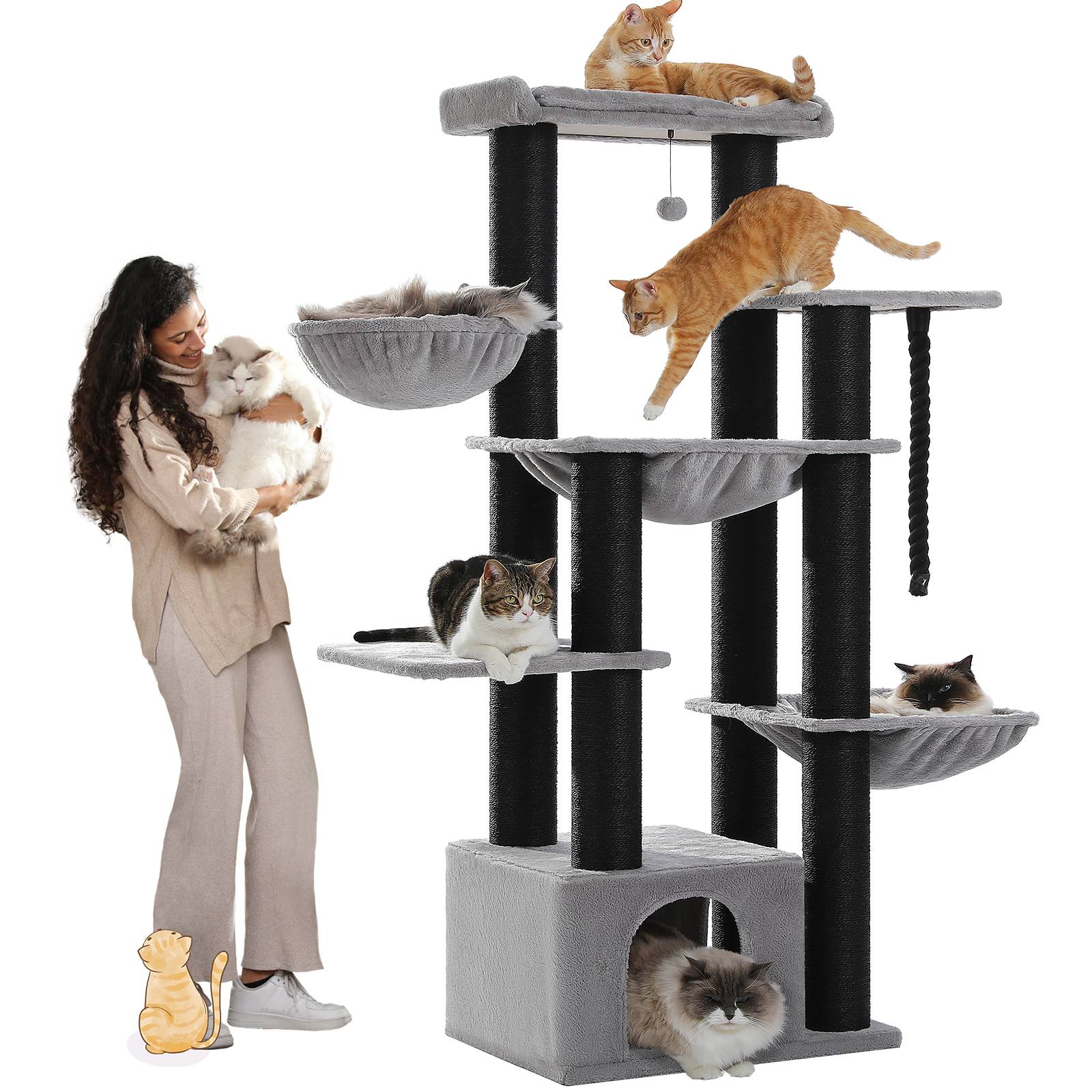 Pawzroad - Grand Arbre à Chat 170 cm avec Griffoirs XXL Noir PAWZ Road - Image 1
