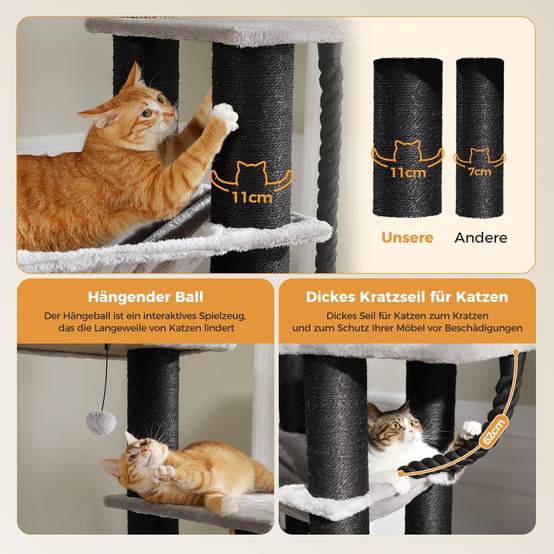 Pawzroad - Grand Arbre à Chat 170 cm avec Griffoirs XXL Noir PAWZ Road - Image 10