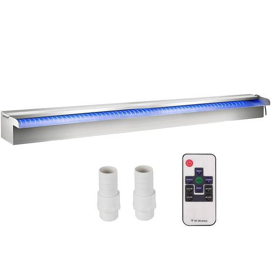 VEVOR Déversoir cascade piscine inox 151x11.5x8cm avec LED couleur, télécommande, pour étang/jardin extérieur. - Image 1