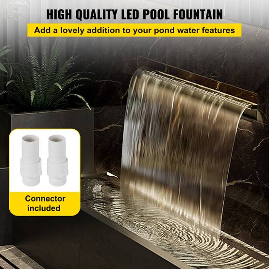 VEVOR Déversoir cascade piscine inox 151x11.5x8cm avec LED couleur, télécommande, pour étang/jardin extérieur. - Image 2