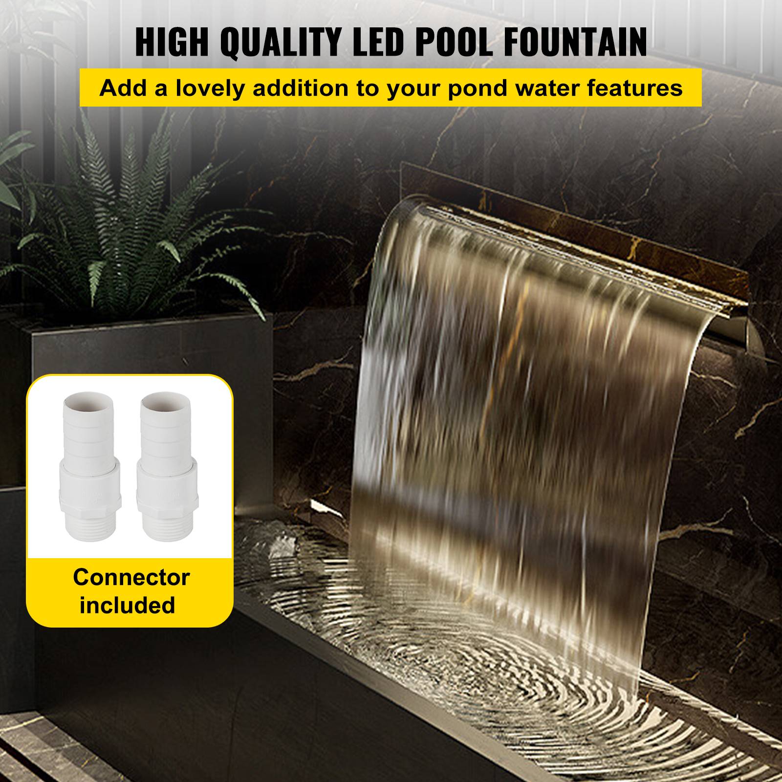 VEVOR Déversoir cascade piscine inox 151x11.5x8cm avec LED couleur, télécommande, pour étang/jardin extérieur. - Image 2