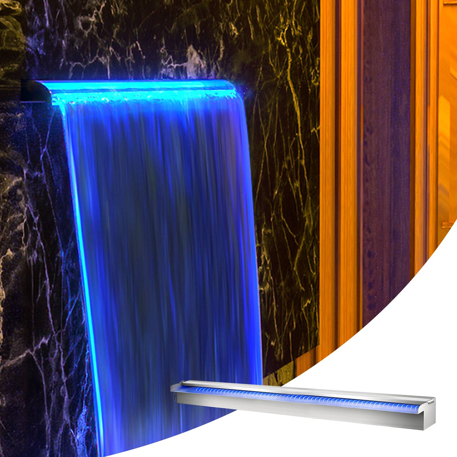VEVOR Déversoir cascade piscine inox 151x11.5x8cm avec LED couleur, télécommande, pour étang/jardin extérieur. - Image 8