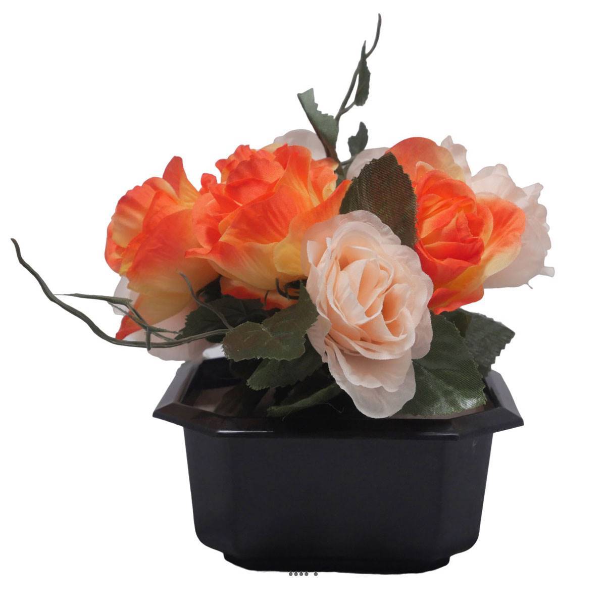 Artificielles - Bac carré fleurs artificielles Rose et lierre Orange pour la Toussaint - couleur: Orange - Imagen 1