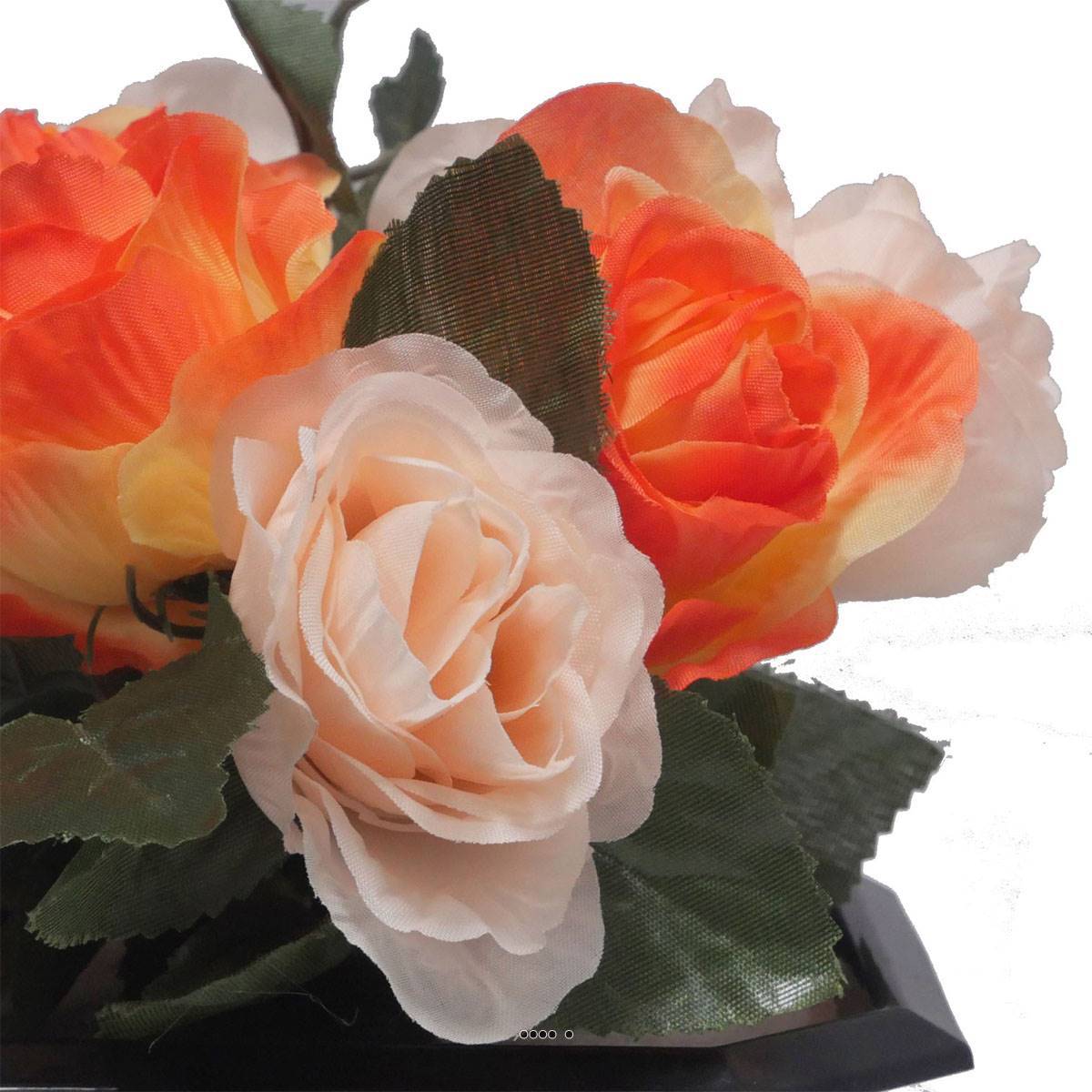 Artificielles - Bac carré fleurs artificielles Rose et lierre Orange pour la Toussaint - couleur: Orange - Imagen 3