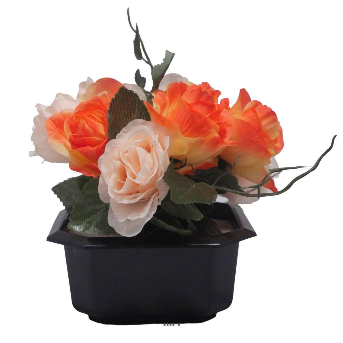 Artificielles - Bac carré fleurs artificielles Rose et lierre Orange pour la Toussaint - couleur: Orange - Imagen 2