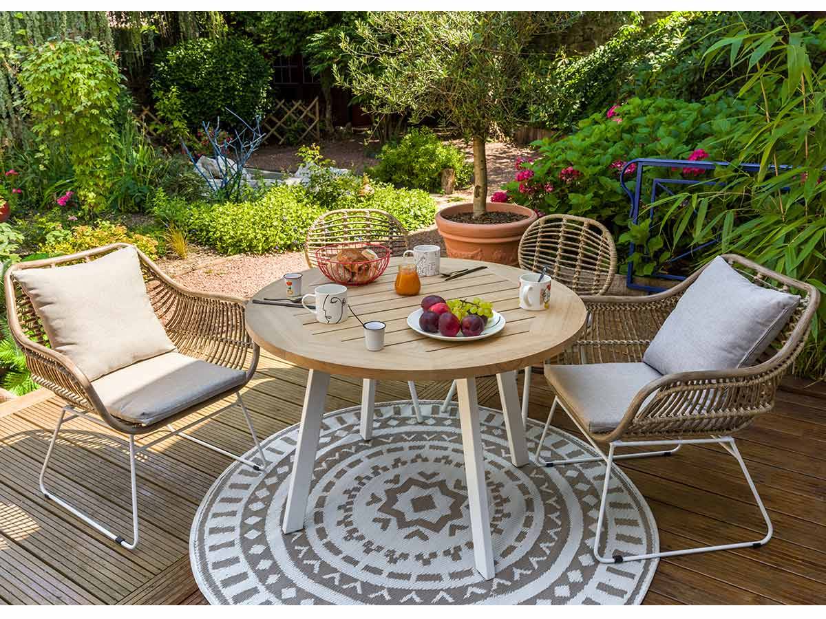 Lot de 2 Fauteuils de jardin en résine tressée + coussin chiné gris/beige Pemba - Jardiline - Imagen 2
