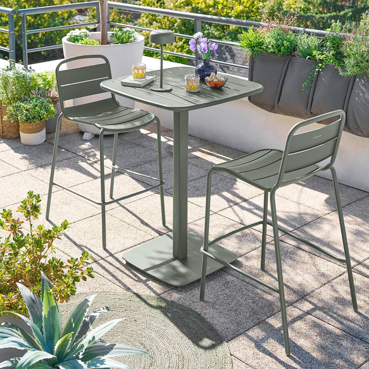 Hesperide - Table haute de jardin 2 places Alegoria 70x70cm vert laurier - Hespéride - Image 1