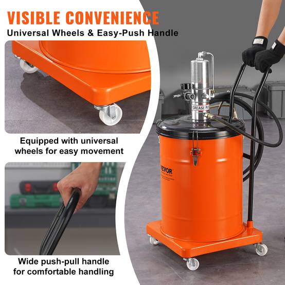 VEVOR Pompe à graisse pneumatique 50:1, 40L, 4m tuyau, buse 360°, sur roues, NPT. - Image 6