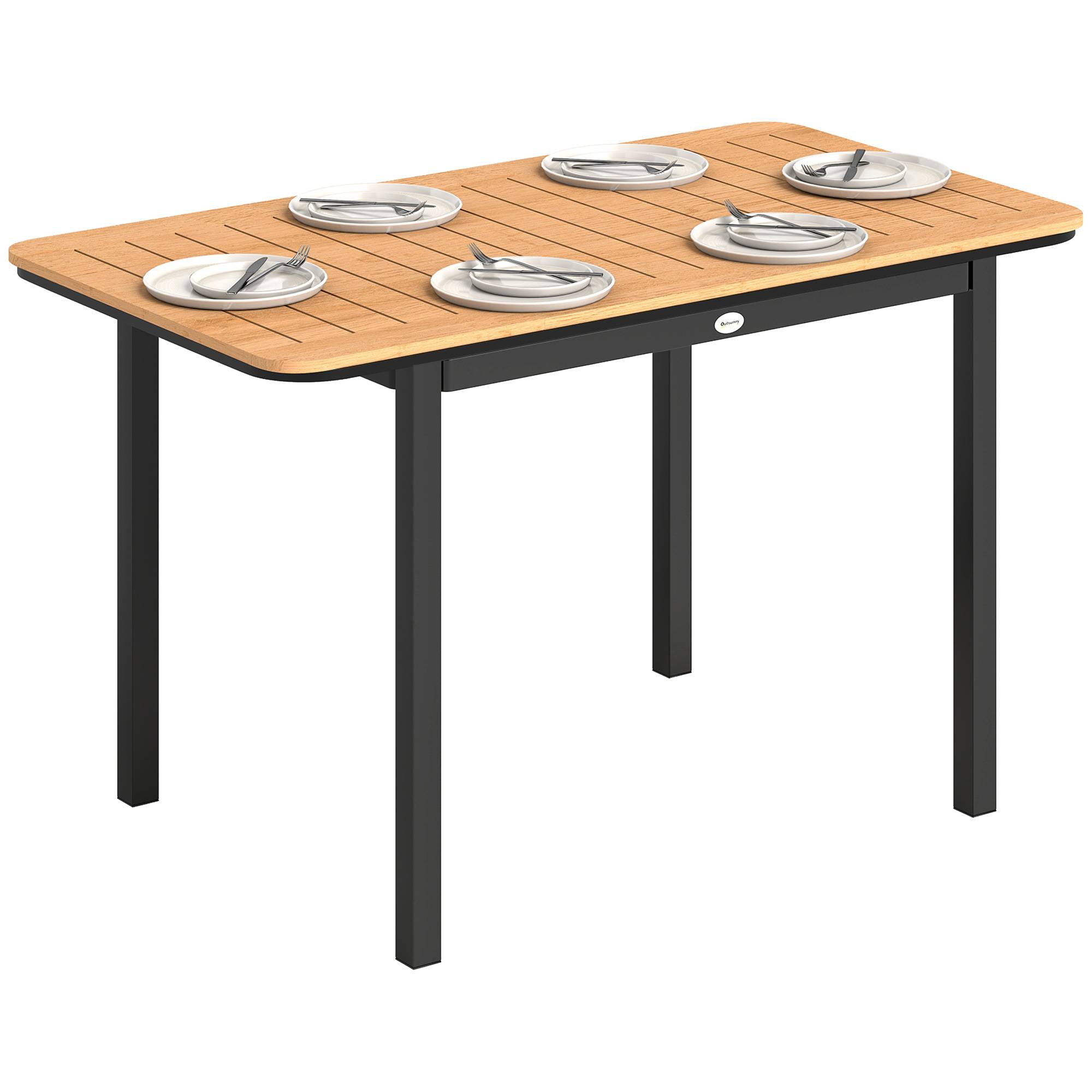 Table de Jardin 6 Personnes Rectangulaire en Bois Composite Cadre en Métal et Plateau à Lattes 127x70cm Marron