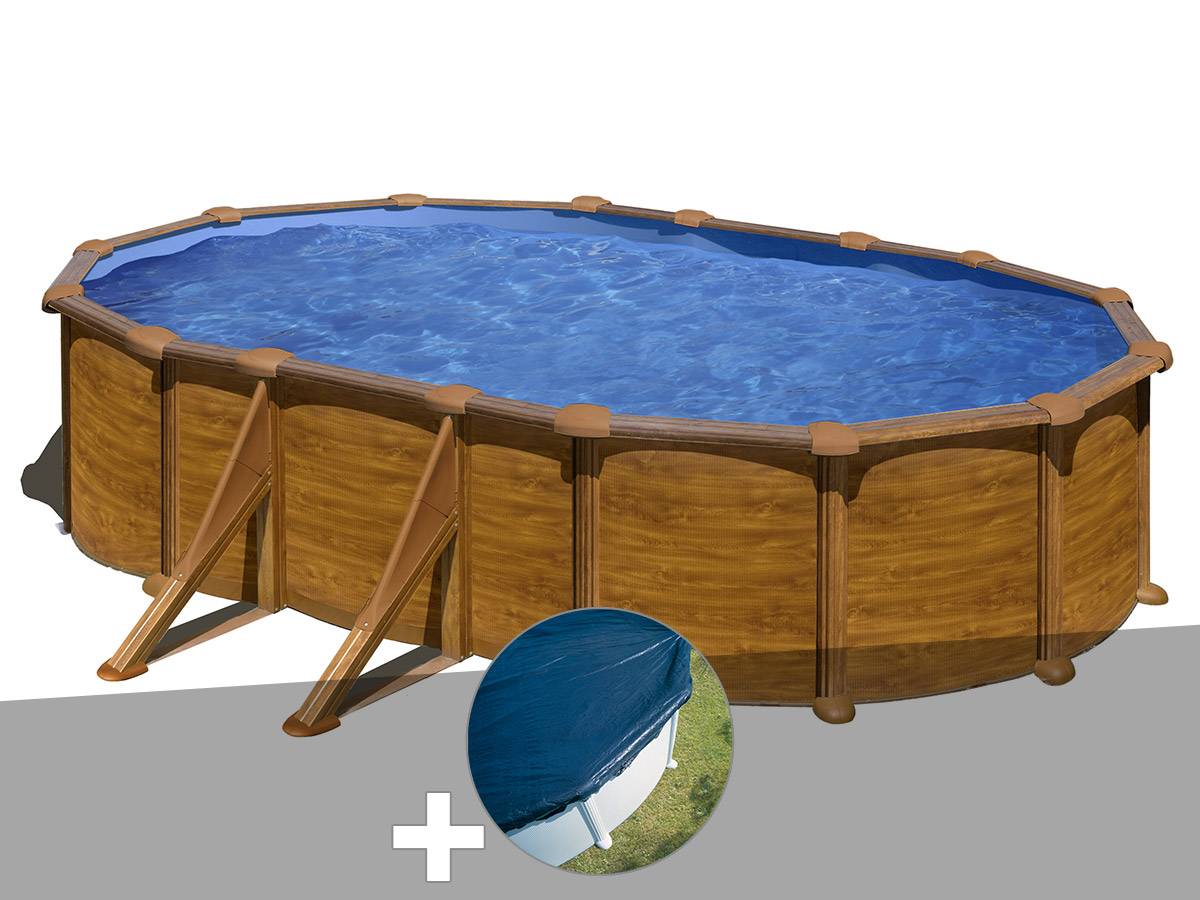 Gré - Kit piscine acier aspect bois Gré Mauritius ovale 5,27 x 3,27 x 1,32 m + Bâche hiver