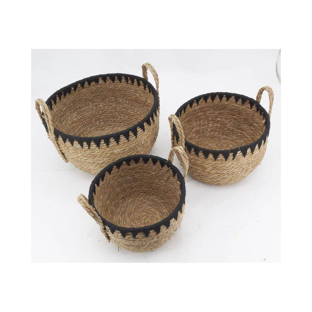 Aubry Gaspard - Cache-pots en jonc naturel et triangles noirs (lot de 3) - Imagen 3